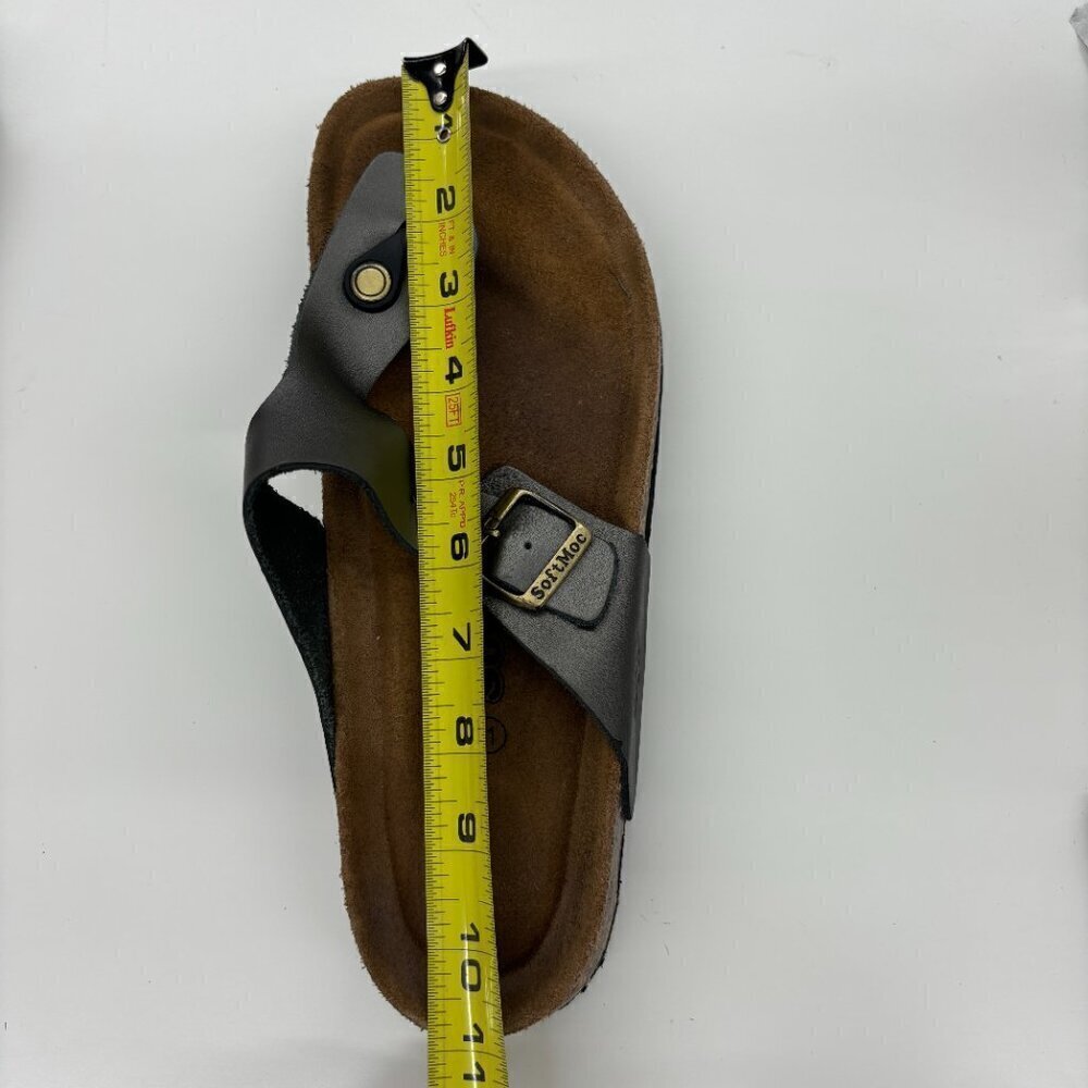 SoftMoc Flat Slip on Padded Footbed Pewter Leather Thong Sandal Buckle Size 11 - Picture 13 of 14